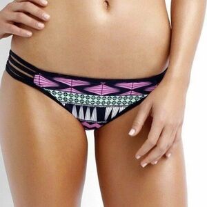 Seafolly Future Tribe Strappy Sides Geometric Swim Bottom Black/Multi New!